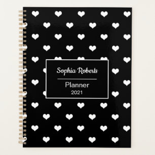 Moderne Herzen schwarz personalisiert Planer