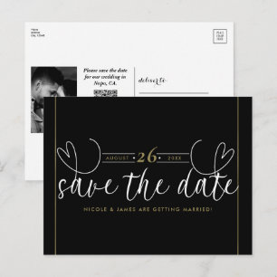 Moderne Herzen Schwarz Weiß Chic Hochzeitstermin b Ankündigungspostkarte
