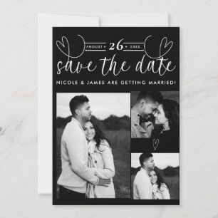 Moderne Herzen Schwarz-Weiß Chic Save-the-Date