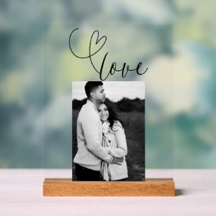 Moderne Herzen Schwarz Weiß Hochzeit Liebe Foto Acrylschild