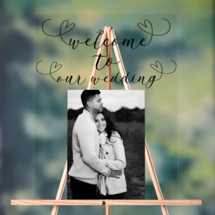 Moderne Herzen Schwarz Weiß Minimale Hochzeitsbegr Acrylschild