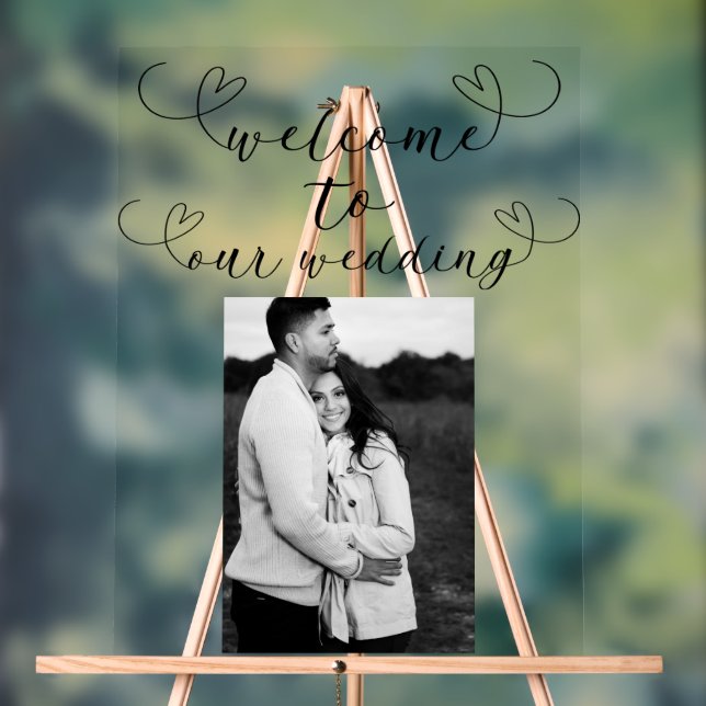 Moderne Herzen Schwarz-weiße Minimale Hochzeit Wil Acrylschild (Neutral)