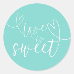 Moderne Herzen Türkis Blau Grün Love is Sweet Runder Aufkleber