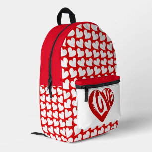Moderne Herzen und Liebes-Typografie in Rot-Weiß-S Bedruckter Rucksack