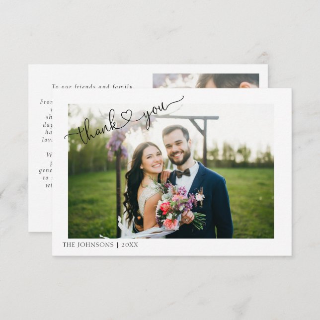 Moderne Herzkalligraphie 2 Foto Hochzeit Vielen Da Dankeskarte (Vorne/Hinten)