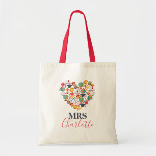 Moderne Herzlehrerin Typografie Tote Bag Tragetasche
