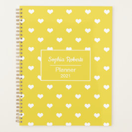 Moderne Herzmuster gelb-weiß personalisiert Planer