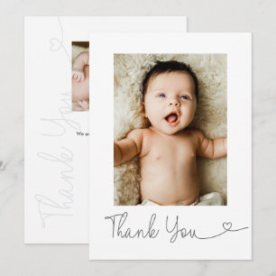 Moderne Herzschrift 2 Foto Baby individuell Dankeskarte