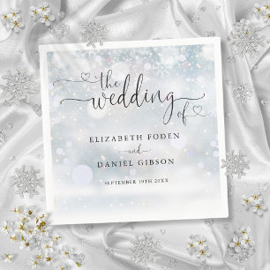 Moderne Herzschrift Winterhochzeit Serviette