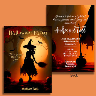 Moderne Hexen-Silhouette Besen Halloween-Party Einladung