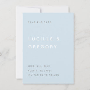 MODERNE HIMMELBLAUE REDAKTIONELLE SCHRIFT IN GROSS SAVE THE DATE