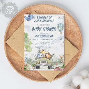 Moderne himmelblaue weiße Teddybär-Blumendesign Einladung