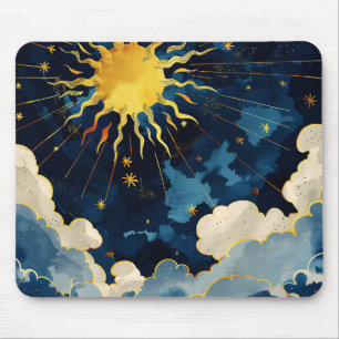 Moderne Himmels-Sonne Sterne und blaue Wolken Mousepad