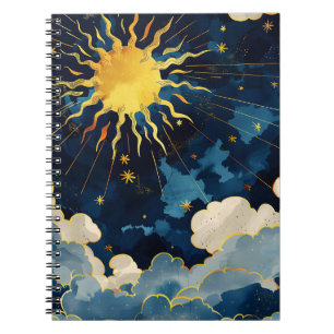Moderne Himmels-Sonne Sterne und blaue Wolken Notizblock