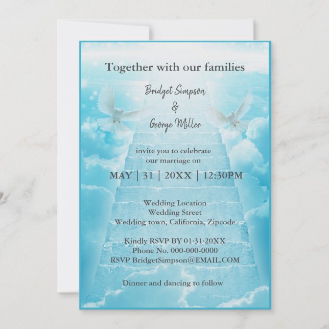 Moderne Himmelstreppe Heilige Trauung Einladung (Vorderseite)