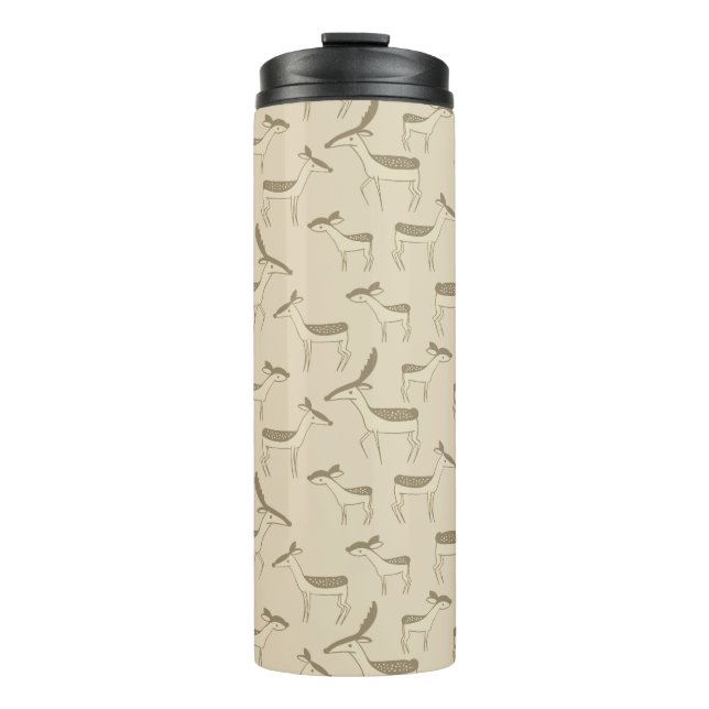 Moderne Hirschillustration Beiges Muster Thermosbecher (Vorderseite)