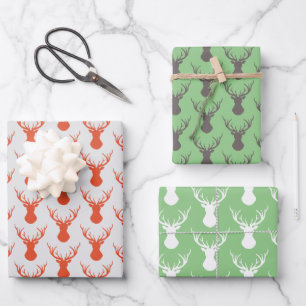 Moderne Hirschkopf-Silhouetten Geschenkpapier Set
