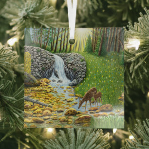 Moderne Hirschkuh und Kitz Ornament Aus Glas