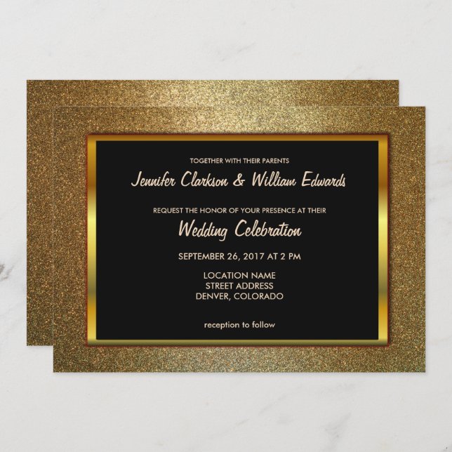 Moderne hoch entwickelte LuxusgoldGlitter Hochzeit Einladung (Vorne/Hinten)