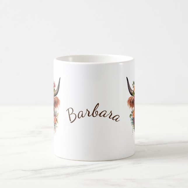 Moderne Hochland-Kuh mit Blume Kaffeetasse (Mittel)