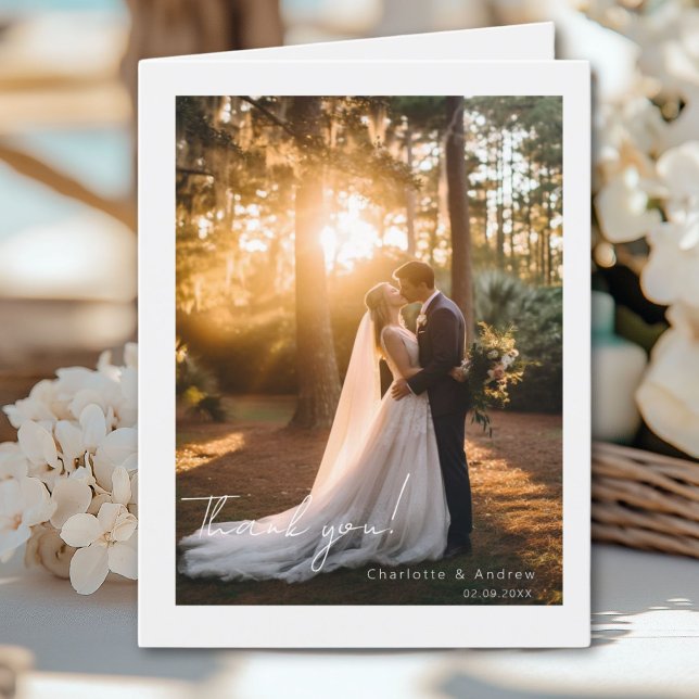 Moderne Hochzeit 2 Foto Danke Karte (Modern wedding 2 Photo Thank you Card)