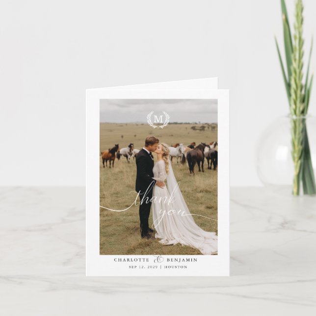 Moderne Hochzeit 2 Foto Weiß Dankeskarte (Vorderseite)