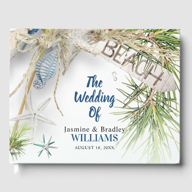 Moderne Hochzeit am Strand Gästebuch (Vorderseite)