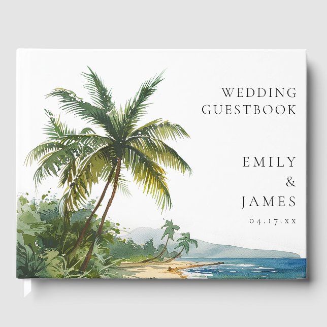 Moderne Hochzeit am tropischen Strand Gästebuch (Vorderseite)