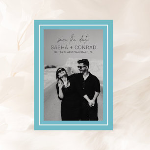 Moderne Hochzeit - Aqua Fett Rahmen Foto Save The Date
