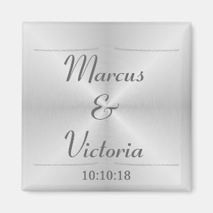 Moderne Hochzeit aus gebürstetem Metall Magnet