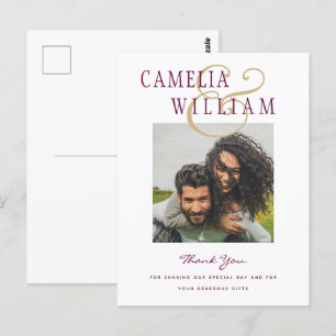 Moderne Hochzeit Berry Wine Gold DANK IHNEN FOTO Postkarte
