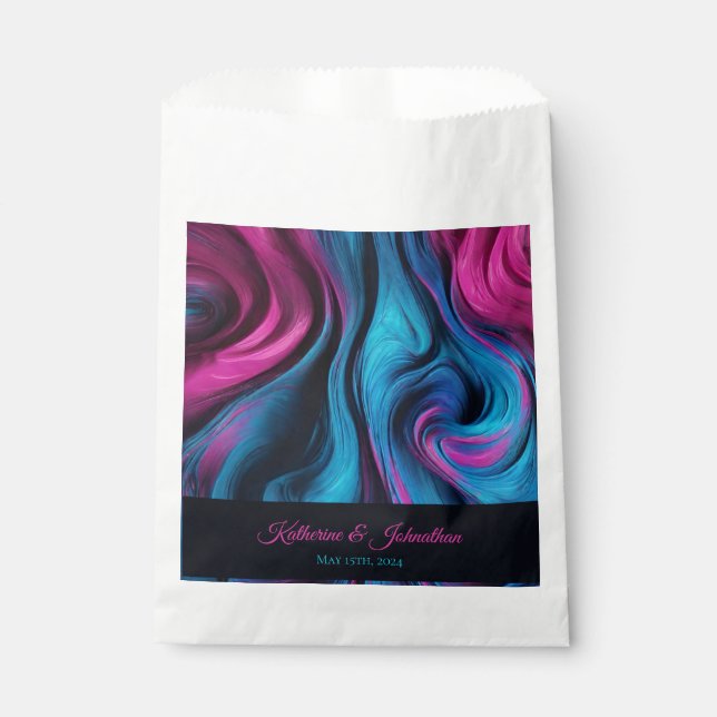 Moderne Hochzeit-Blau und Rosa- Geschenktütchen (Vorderseite)