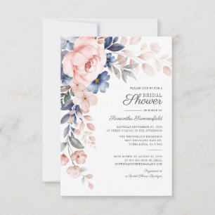 Moderne Hochzeit Brause Pink Blau Wasserfarbe Blüt Einladung