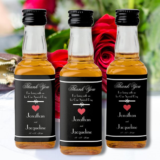 Moderne Hochzeit Danke Mini Liquor Flasche Label Alkoholflaschenetikett ("Thank You For Being With Us On Our Special Day" Mini Liquor Bottle Labels.)