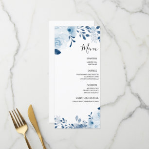 Moderne Hochzeit der Blauen Franzosen Menükarte