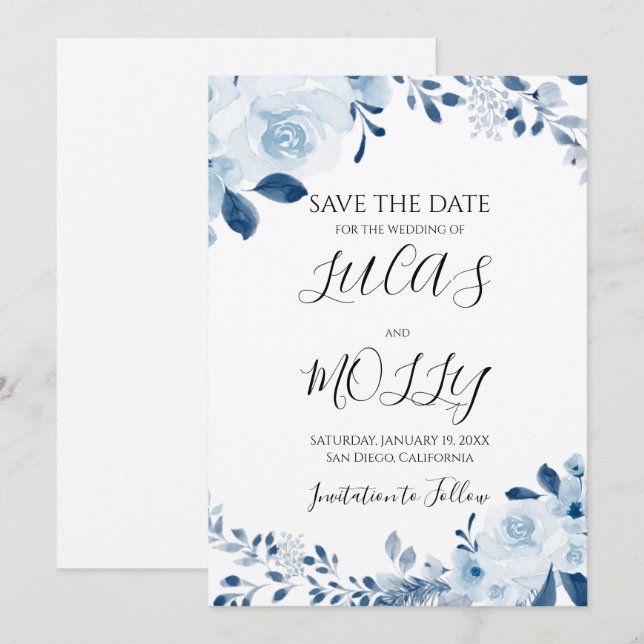 Moderne Hochzeit der Blauen Franzosen Save The Date (Vorne/Hinten)