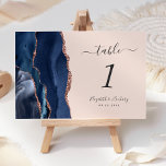 Moderne Hochzeit der blauen Rose Tischnummer<br><div class="desc">Der links Rand dieser eleganten modernen Hochzeitskarte weist eine marineblau Aquarellgrenze auf,  die mit Imitate Rose Gold Glitzer bestickt wurde. Der individuell anpassbare Text kombiniert handgeschriebene Holzkohle,  kursiv und kopperplate Schriftart auf einem Hintergrund.</div>