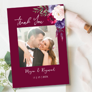Moderne Hochzeit der Burgund-Navy-Blush-Floral Dankeskarte