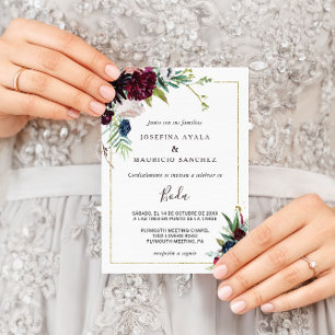 Moderne Hochzeit der Burgundy Navy Blush Spanische Einladung