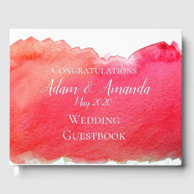 Moderne Hochzeit der einfachen roten Aquarellkunst Gästebuch (Vorderseite)