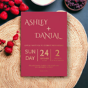 Moderne Hochzeit der klassischen Magenta-Gold-Kall Folieneinladung