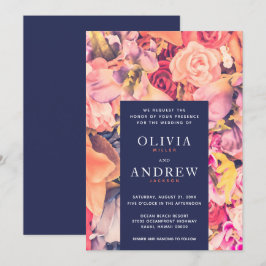 Moderne Hochzeit der Korallenflora Einladung