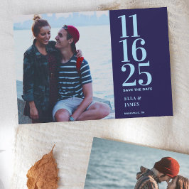 Moderne Hochzeit der Navy mit zwei Fotos retten da Save The Date