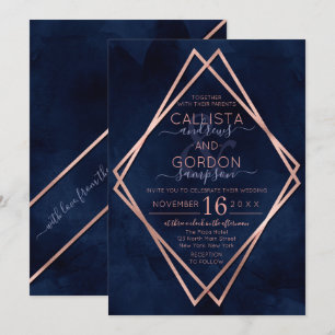 Moderne Hochzeit der Rose Gold Geometric Border Einladung