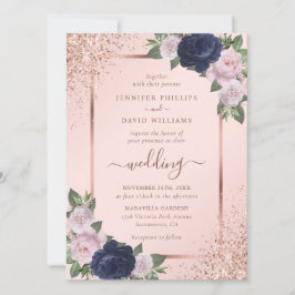 Moderne Hochzeit der Rose Gold Navy Blush Einladung