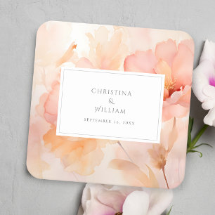 Moderne Hochzeit der Wasserfarben Peach Floral Rechteckiger Pappuntersetzer