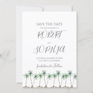 Moderne Hochzeit der Wasserfarbenpalme Save The Date