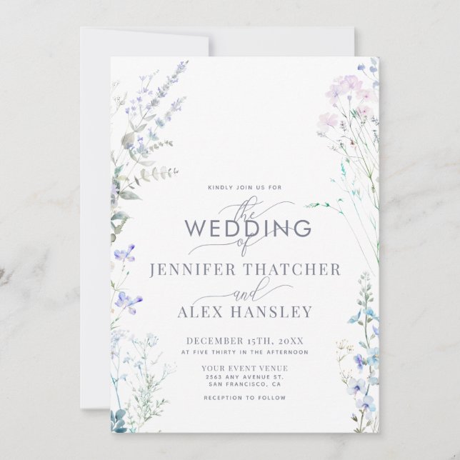 Moderne Hochzeit der Wildblume Einladung (Vorderseite)