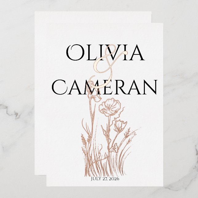 Moderne Hochzeit der Wildblume Folieneinladung (Vorderseite/Rückseite)