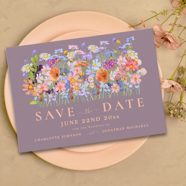 Moderne Hochzeit der Wildblume Save The Date (Colorful wildflower wedding save the date invitation )
